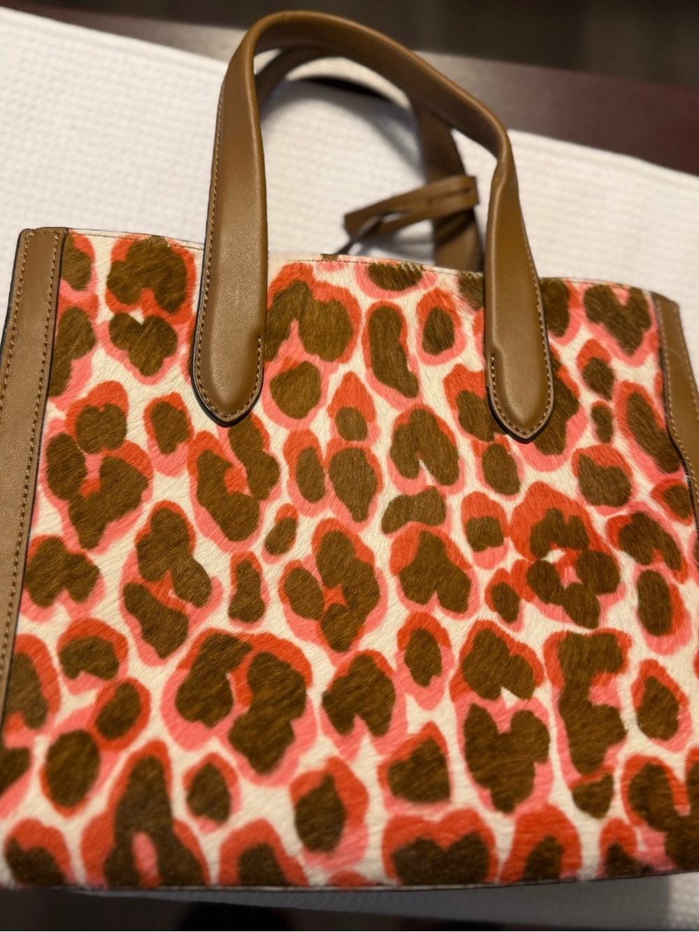 kate spade Pink and Brown Leopard Print Tote with Tan Trim - Picture 3 of 6